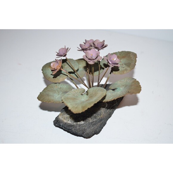 Vtg Demetrius Xethalis Brass African Violet Art Sculpture 6” Stone Base - Picture 7 of 14